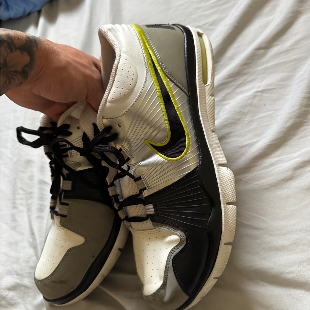 Nike White and Black Sneakers with Yellow Highlights